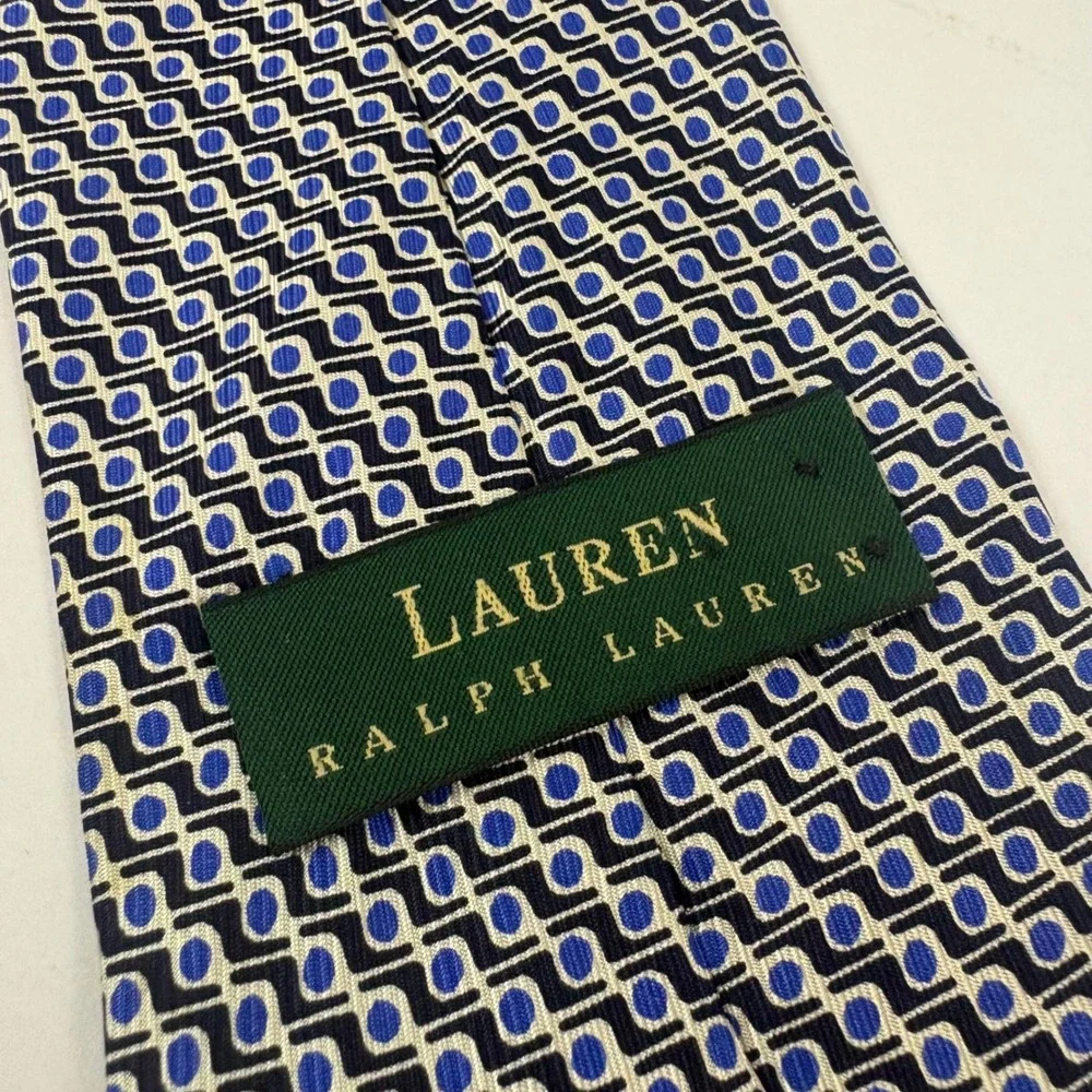 Lauren Ralph Lauren Tie Mens OS Blue Geometric Silk Woven Classic Necktie